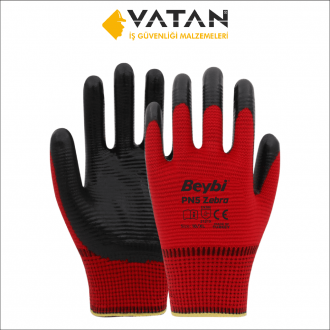 PN5 Zebra Polyester Örme Nitril Eldiven